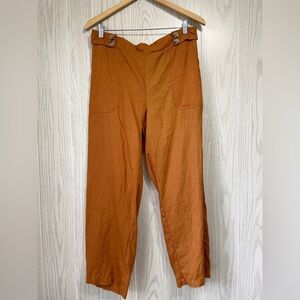 Calligraphie 100% Linen Pants Color Rust Button Detail Size M EUC